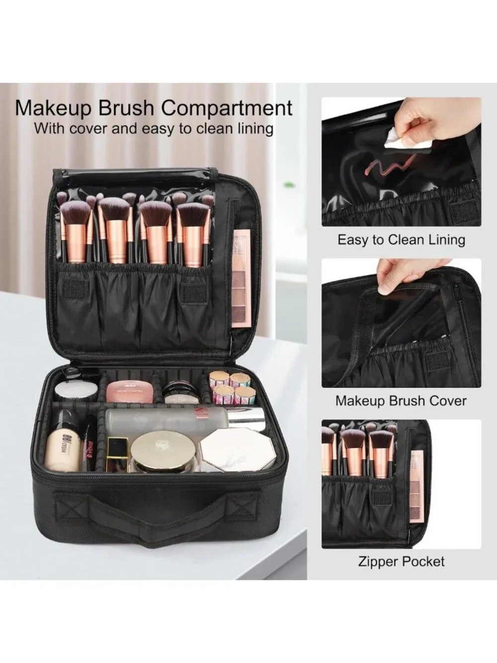 Portable Travel Makeup Organizer Case with Adjustable Dividers for Cosmetics